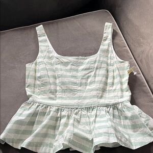 Avec Les Filles Mint and Creme Striped Peplum Top